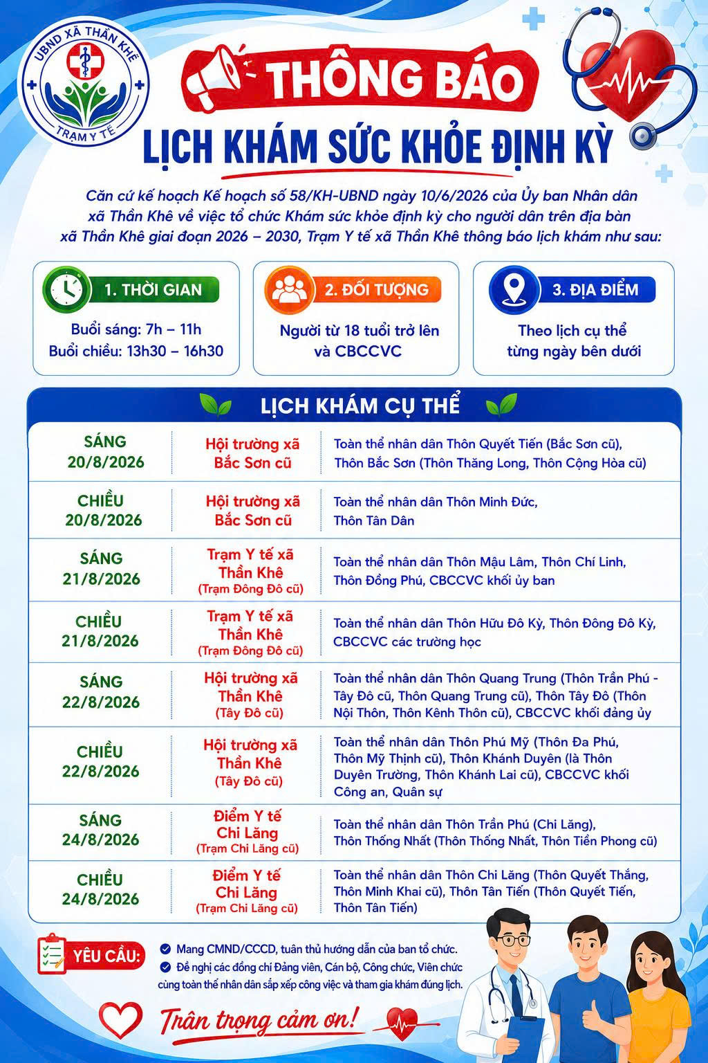 THÔNG BÁO LỊCH KHÁM SỨC KHỎE ĐỊNH KỲ